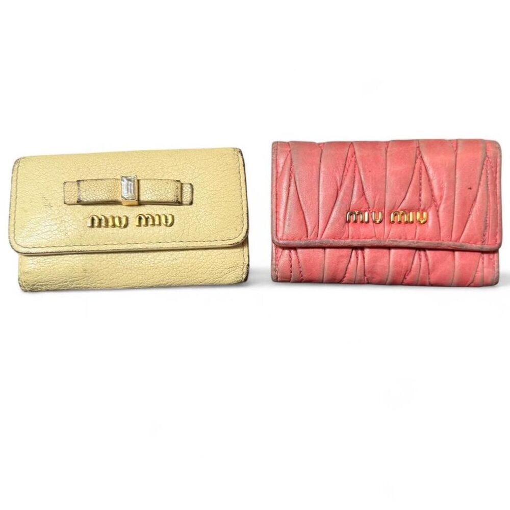 Miu Miu Leather Key Case Lot of 2 Pink Yellow Vintage Project Repair AS IS